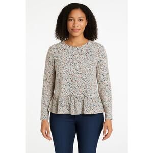 Jane And Delancey Floral Print Long Sleeve Ruffle Hem Peplum Blouse Extra Large